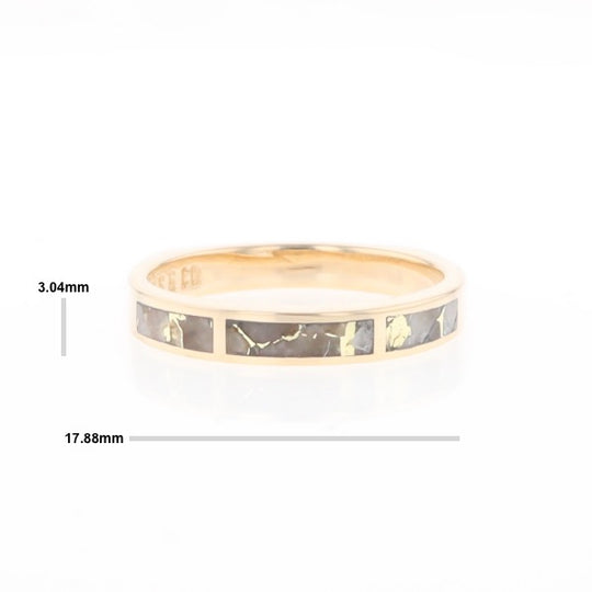 Gold Quartz Ring 3 Rectangle Section Inlaid Band