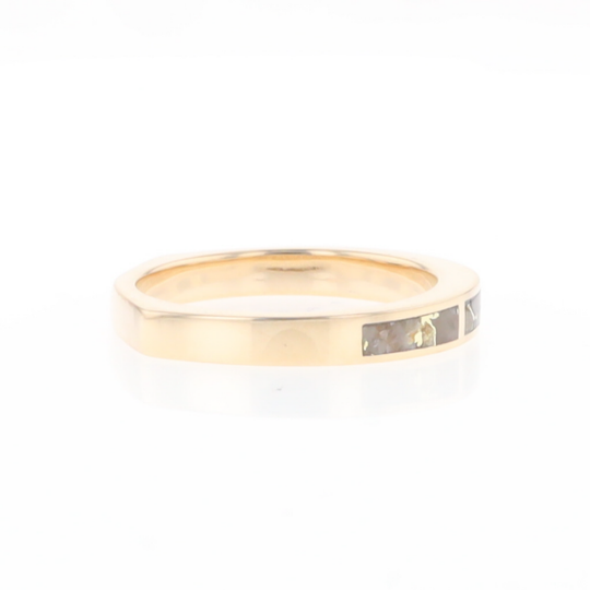 Gold Quartz Ring 3 Rectangle Section Inlaid Band