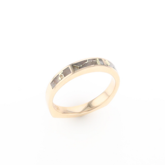 Gold Quartz Ring 3 Rectangle Section Inlaid Band