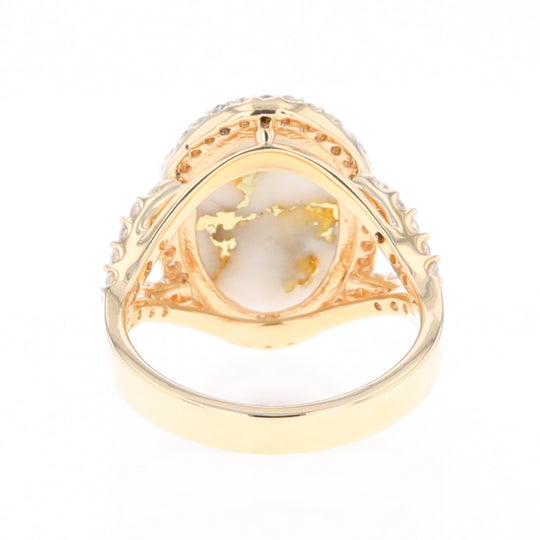 Gold Quartz Ring Oval Cabochon .65ctw Round Diamonds Halo