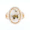 Gold Quartz Ring Oval Cabochon .65ctw Round Diamonds Halo