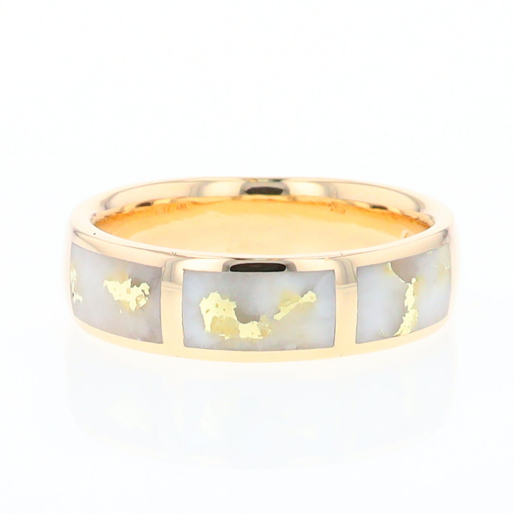 G1 Gold Quartz Ring, Three Section Rectangle Inlaid Band