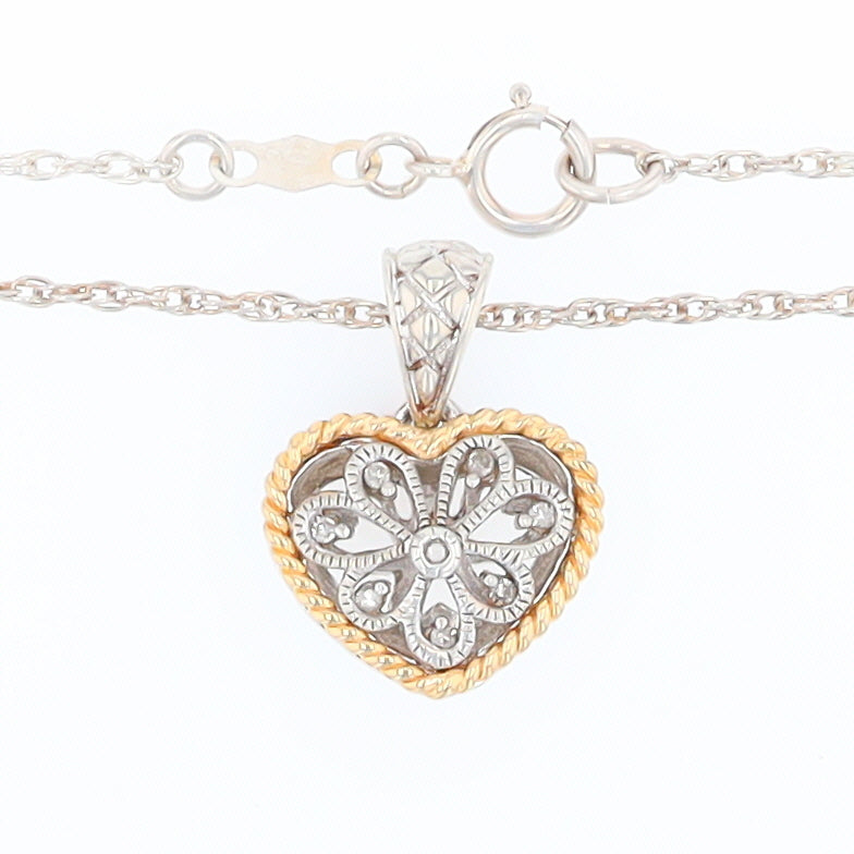 Two Tone Filigree Heart Necklace