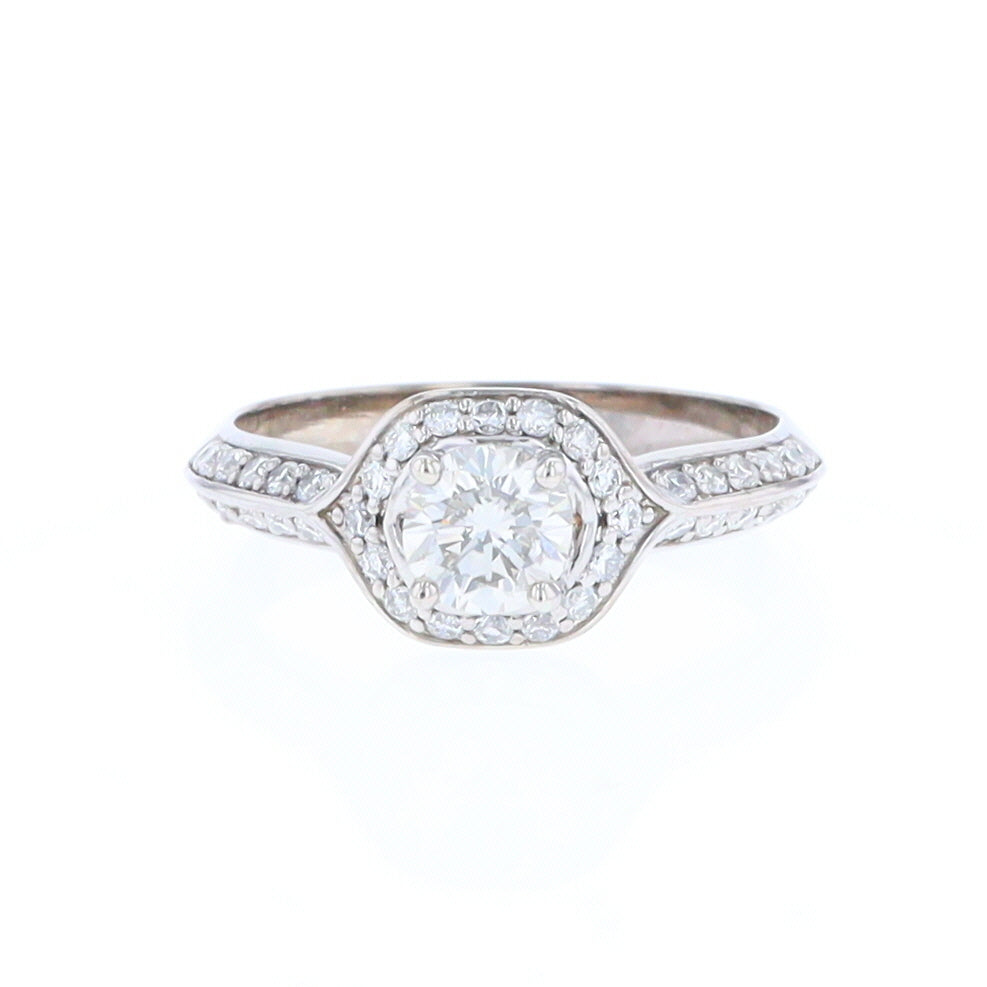 Oval Peaked Halo Diamond Engagement Ring