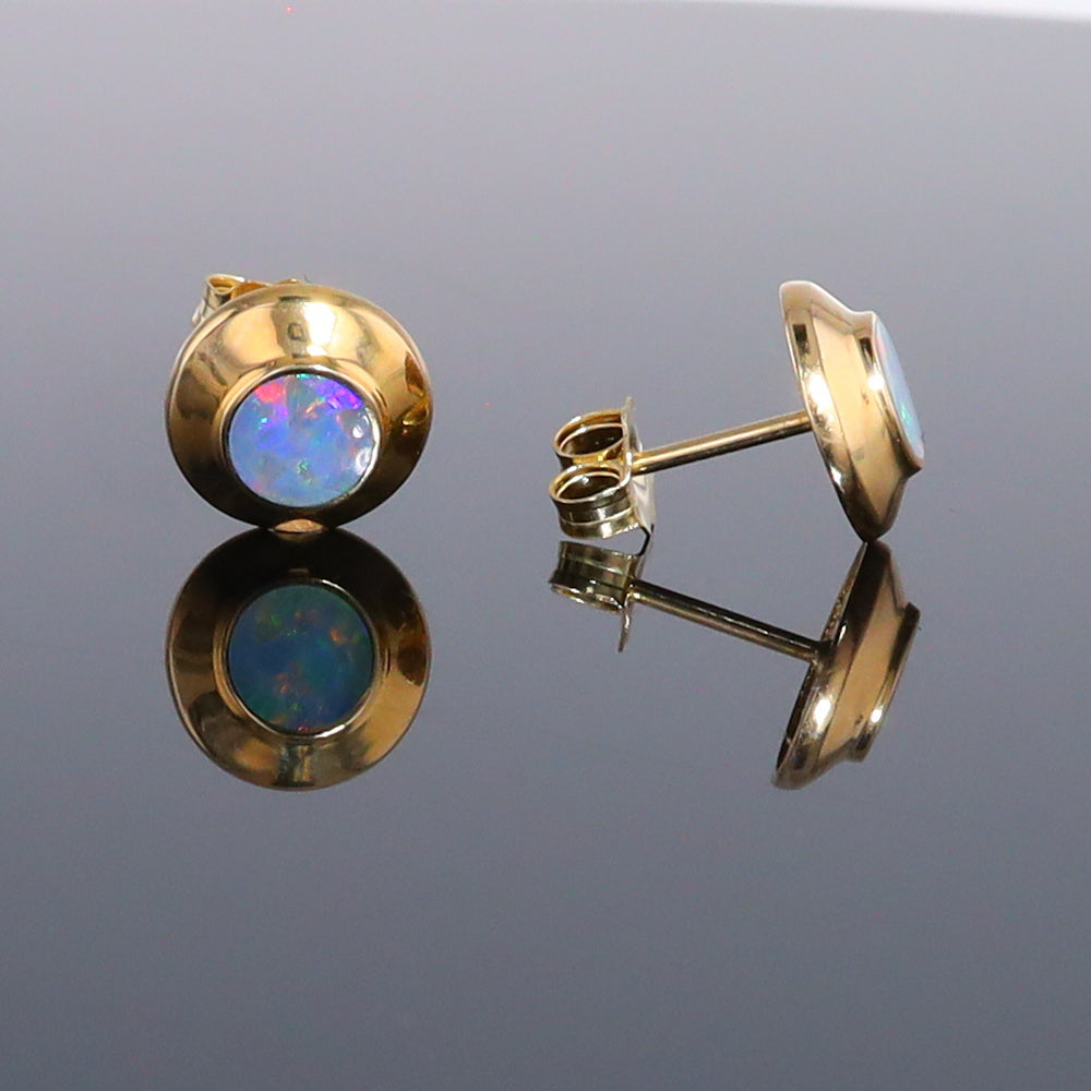 Opal Earrings Round Inlaid Design Studs