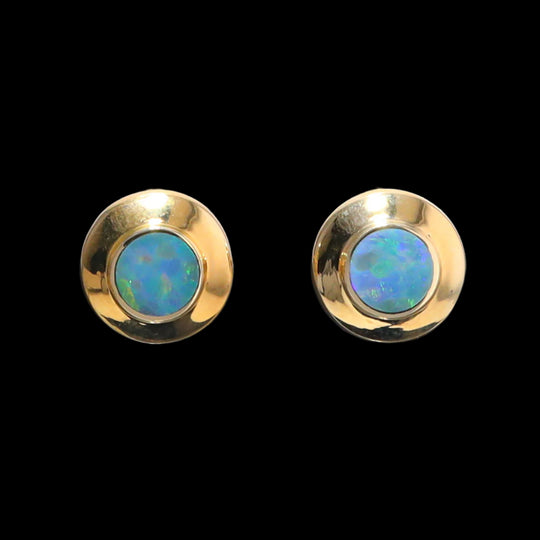 Opal Earrings Round Inlaid Design Studs