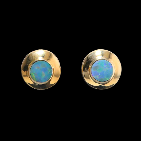 Opal Earrings Round Inlaid Design Studs