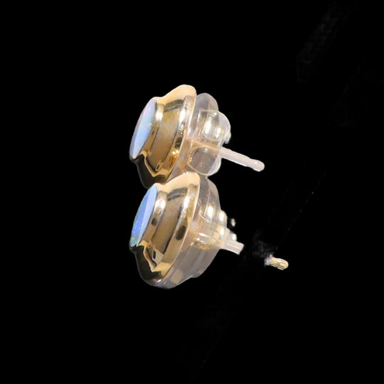 Opal Earrings Round Inlaid Design Studs