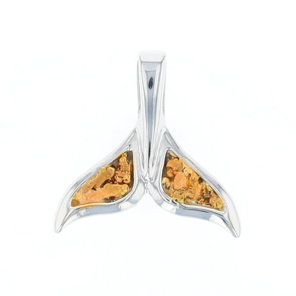 White Gold Whale Tail Pendant Natural Nuggets Double Inlaid Sea Life Pendant