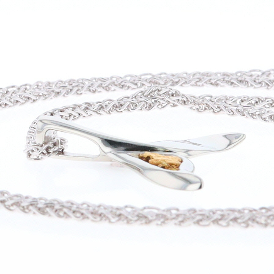 Whale Tail Natural Nuggets Inlaid Sea Life Medium White Gold Pendant