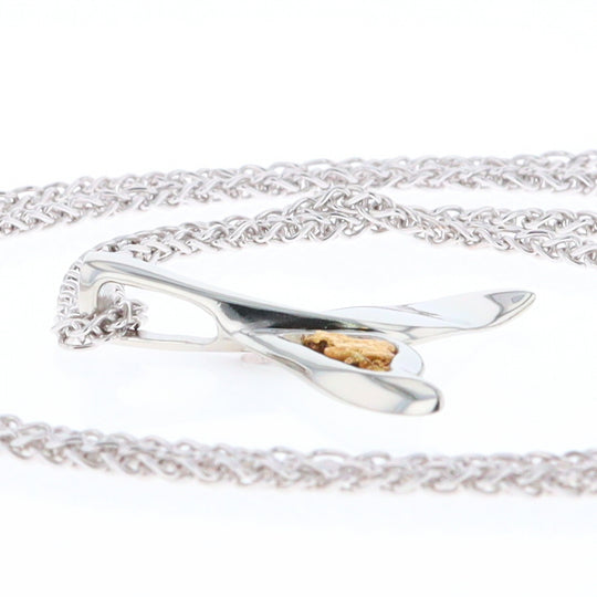 Whale Tail Natural Nuggets Inlaid Sea Life Medium White Gold Pendant