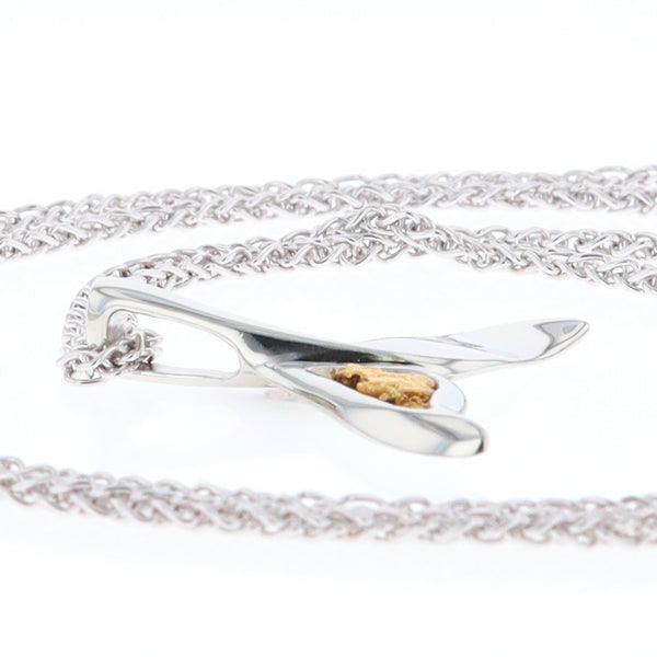 Whale Tail Natural Nuggets Inlaid Sea Life Medium White Gold Pendant