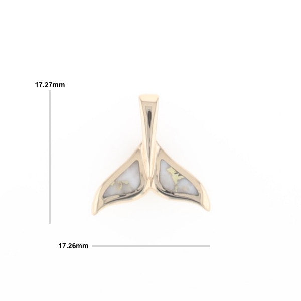 Whale Tail Gold Quartz Double Sided Inlaid Sea Life Pendant