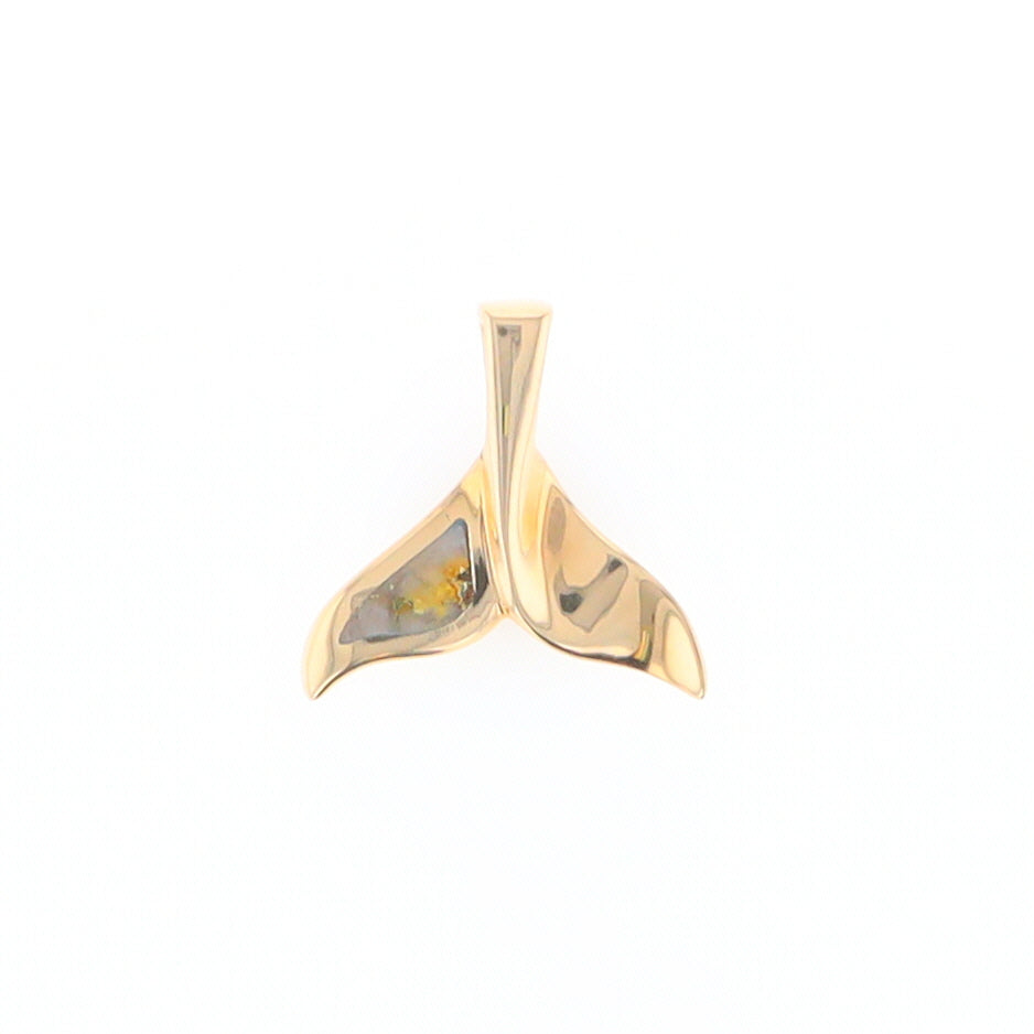Whale Tail Gold Quartz Single Sided Inlaid Sea Life Pendant