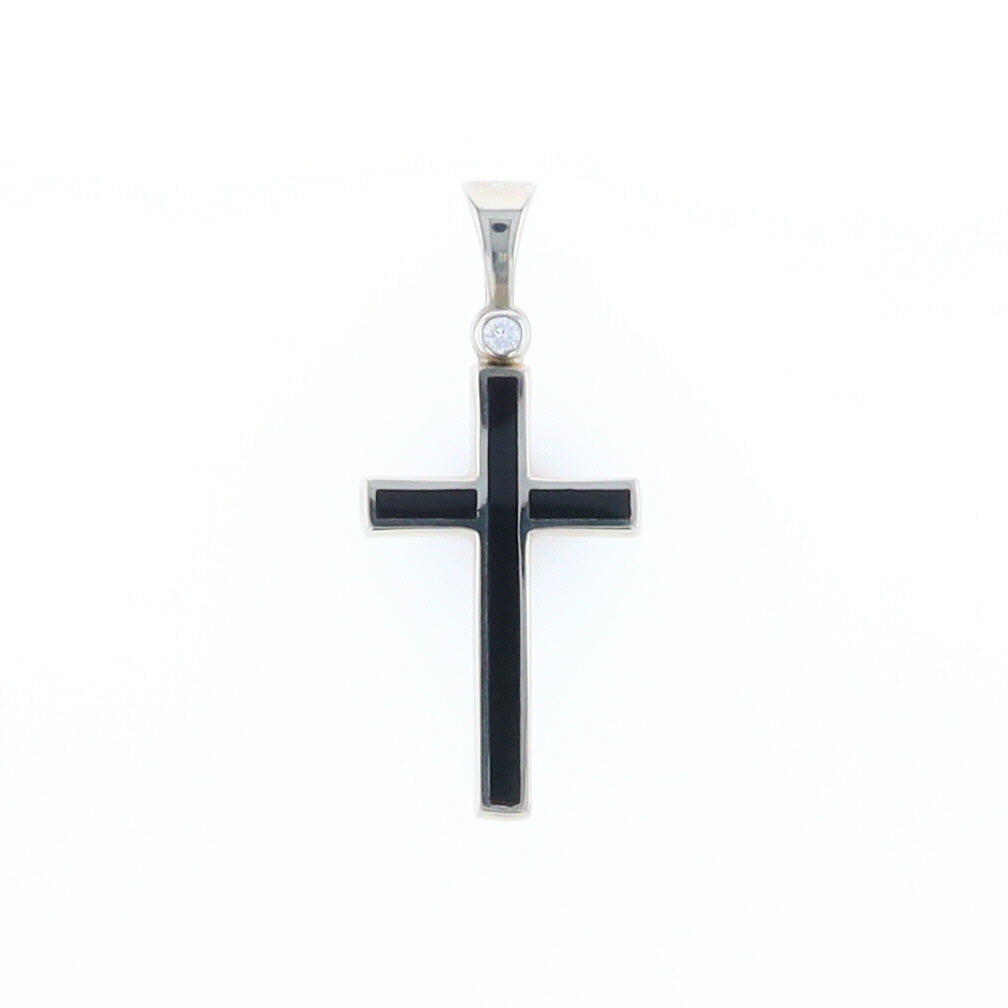 Onyx 3 Section Inlaid Cross .02Ct Diamond Pendant – Hawkes and Co