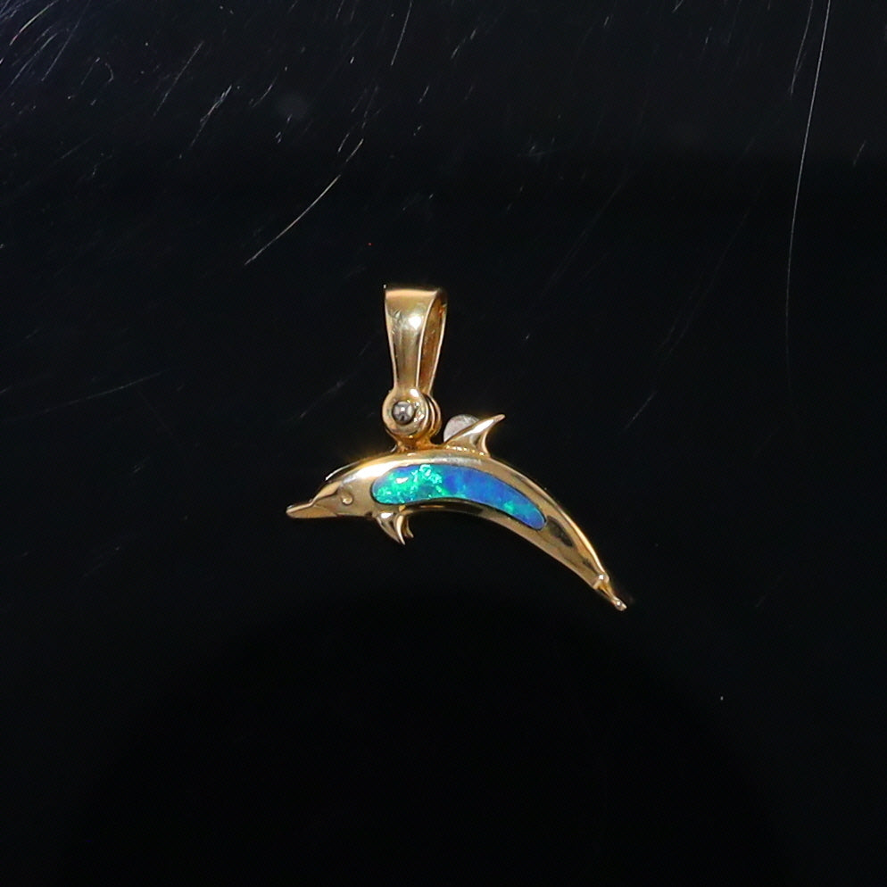 Opal Pendant Inlaid Realistic Dolphin Sea Life Design
