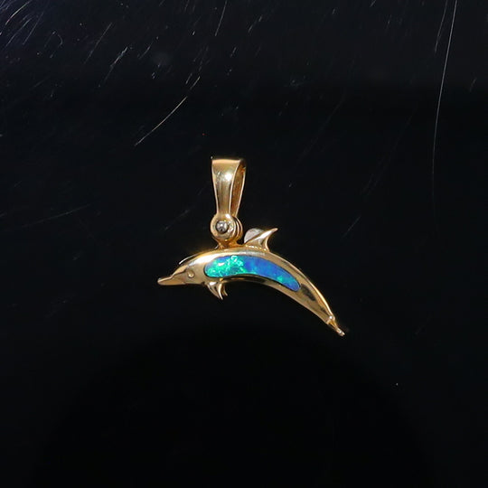 Opal Pendant Inlaid Realistic Dolphin Sea Life Design