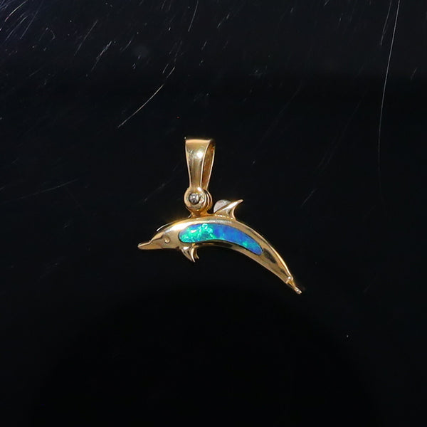 Opal Pendant Inlaid Realistic Dolphin Sea Life Design