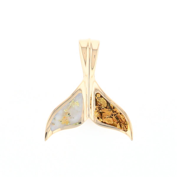 Whale Tail Necklaces Natural Gold Quartz and Nuggets Inlaid Pendant (G1)