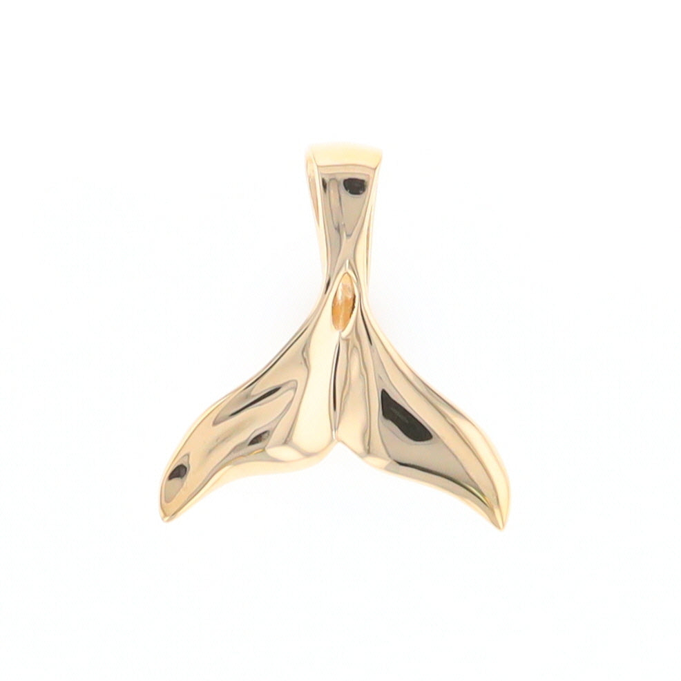 Whale Tail Gold Quartz Single Sided Inlaid Sea Life Pendant