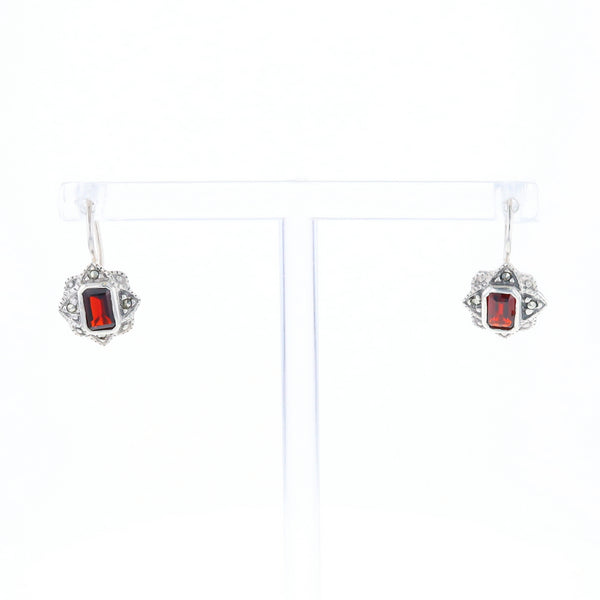 Filigree Star Garnet Hook Earrings