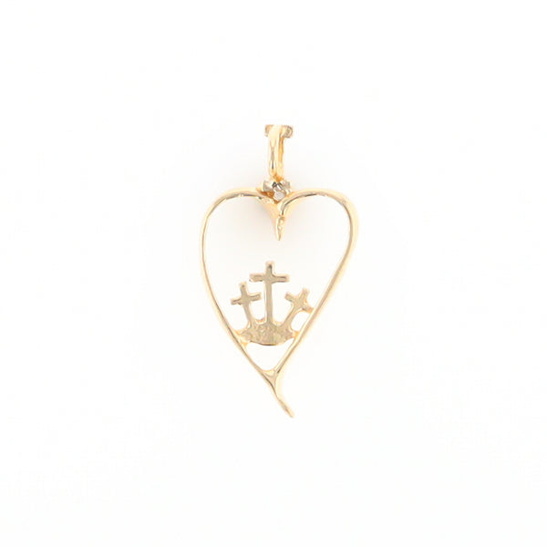 Gold Heart Triple Cross Pendant