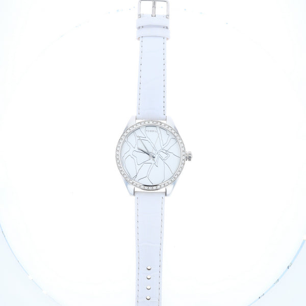 Fossil White Leather Silver Dial Watch