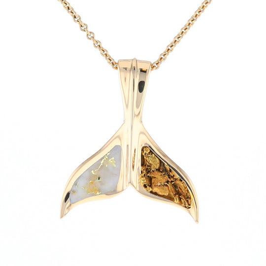 Whale Tail Necklaces Natural Gold Quartz and Nuggets Inlaid Pendant (G1)