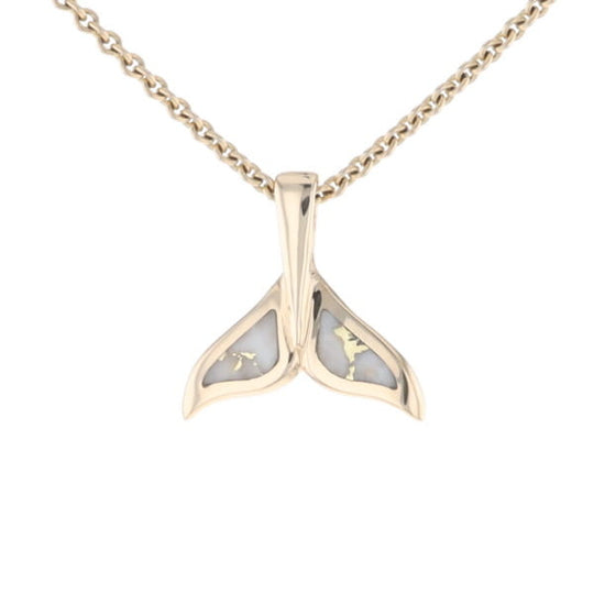 Whale Tail Gold Quartz Double Sided Inlaid Sea Life Pendant