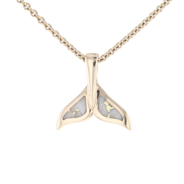 Whale Tail Gold Quartz Double Sided Inlaid Sea Life Pendant