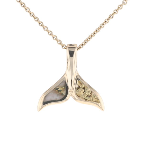 Whale Tail Necklaces Natural Gold Quartz and Nuggets Inlaid Pendant