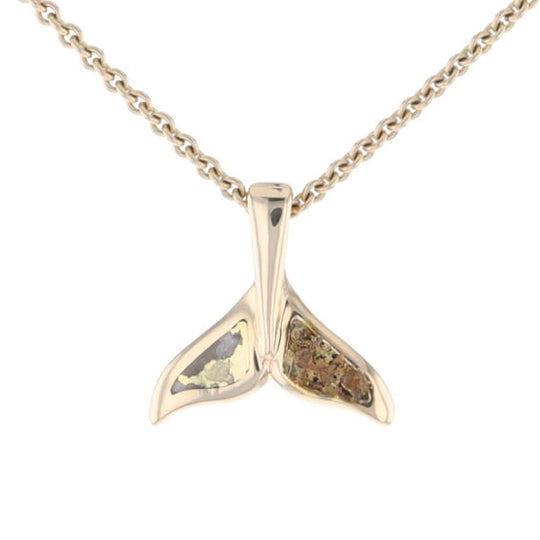 Whale Tail Necklaces Natural Gold Quartz and Nuggets Inlaid Pendant