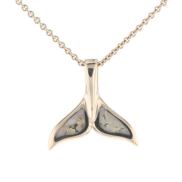 Whale Tail Necklaces Natural Gold Quartz Double Sided Inlaid Pendant