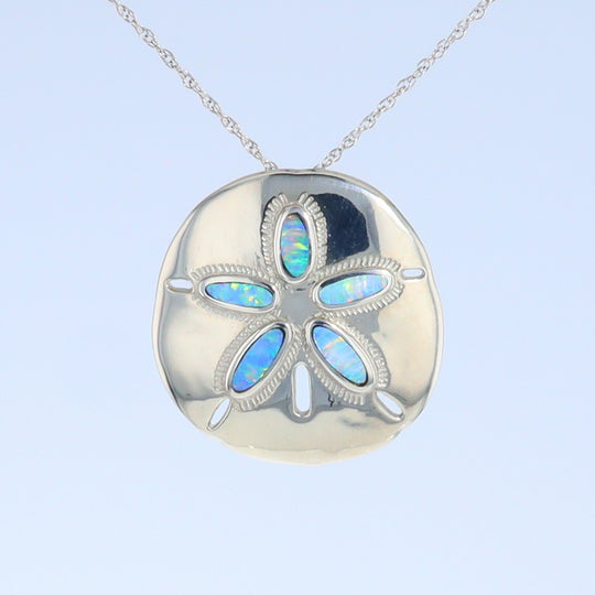 Opal Pendant Inlaid Realistic Sand Dollar Sea Life Design