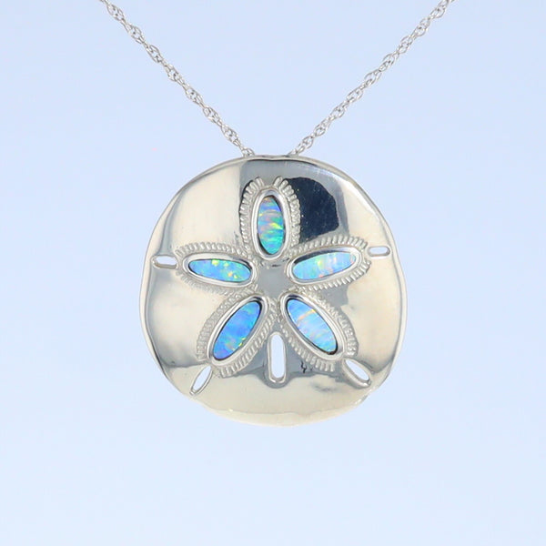 Opal Pendant Inlaid Realistic Sand Dollar Sea Life Design