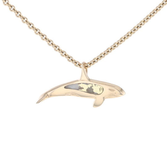 Gold Quartz Necklace Orca Killer Whale Inlaid Sea Life Pendant