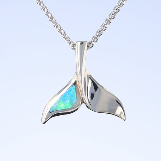 Whale Tail Pendant Natural Opal Single Sided Inlaid Sea Life Pendant