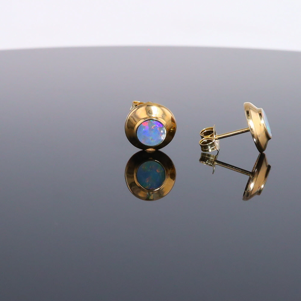 Opal Earrings Round Inlaid Design Studs