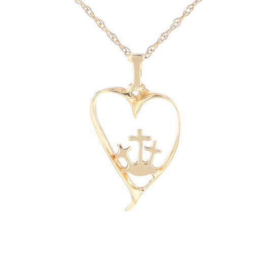 Gold Heart Triple Cross Pendant