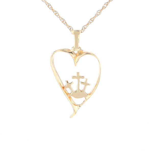 Gold Heart Triple Cross Pendant