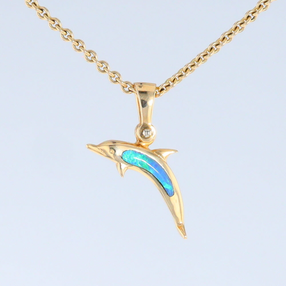 Opal Pendant Inlaid Realistic Dolphin Sea Life Design