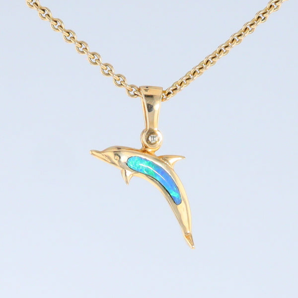 Opal Pendant Inlaid Realistic Dolphin Sea Life Design