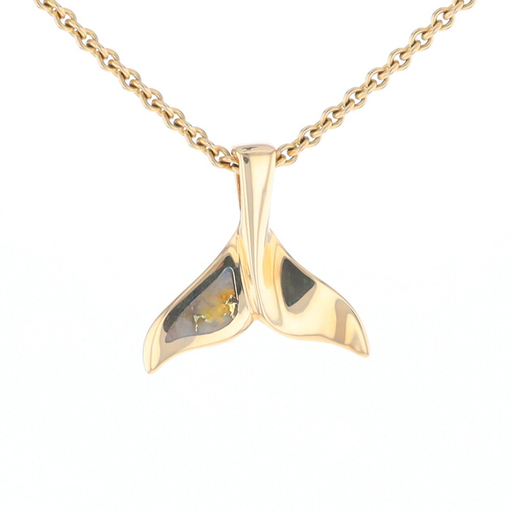 Whale Tail Gold Quartz Single Sided Inlaid Sea Life Pendant