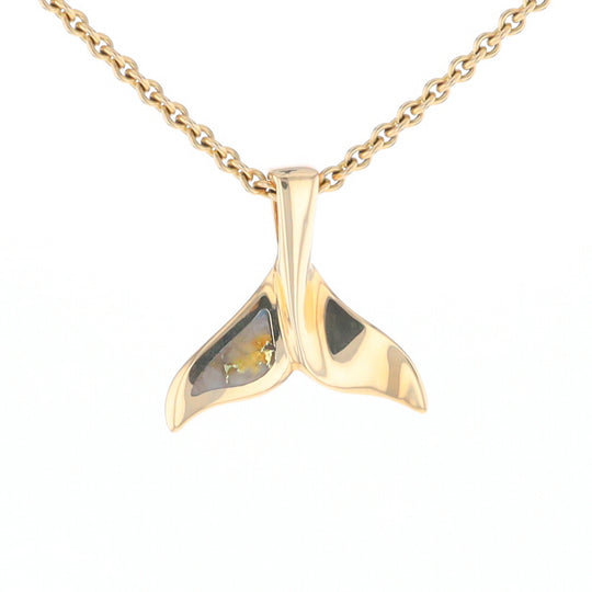 Whale Tail Gold Quartz Single Sided Inlaid Sea Life Pendant