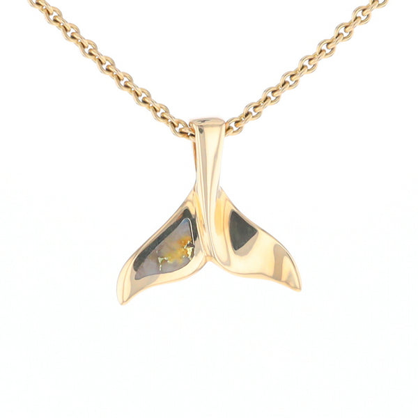 Whale Tail Gold Quartz Single Sided Inlaid Sea Life Pendant