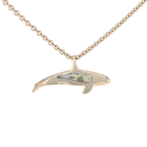 Gold Quartz Necklace Orca Killer Whale Inlaid Sea Life Pendant