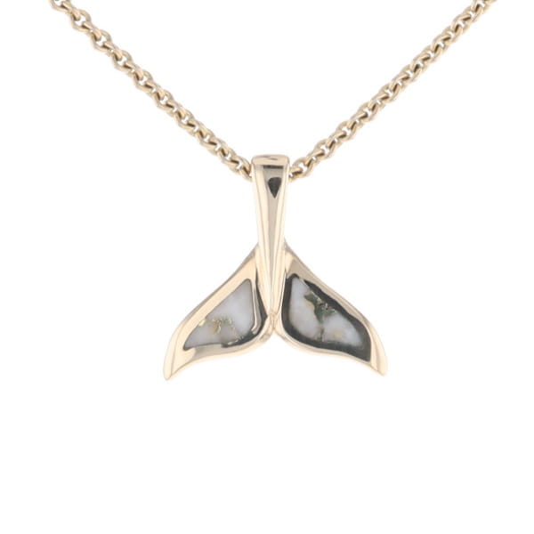 Whale Tail Gold Quartz Double Sided Inlaid Sea Life Pendant