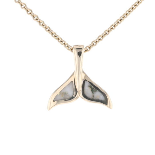 Whale Tail Gold Quartz Double Sided Inlaid Sea Life Pendant