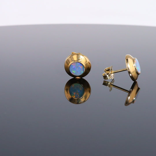 Opal Earrings Round Inlaid Design Studs
