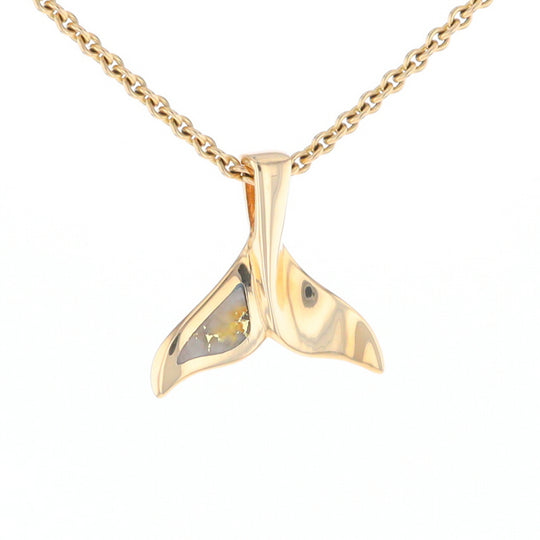 Whale Tail Gold Quartz Single Sided Inlaid Sea Life Pendant